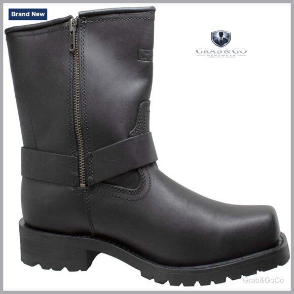 Men's Motorcycle Boots Full Grain Leather Side Zipper 7-Inch Shaft
